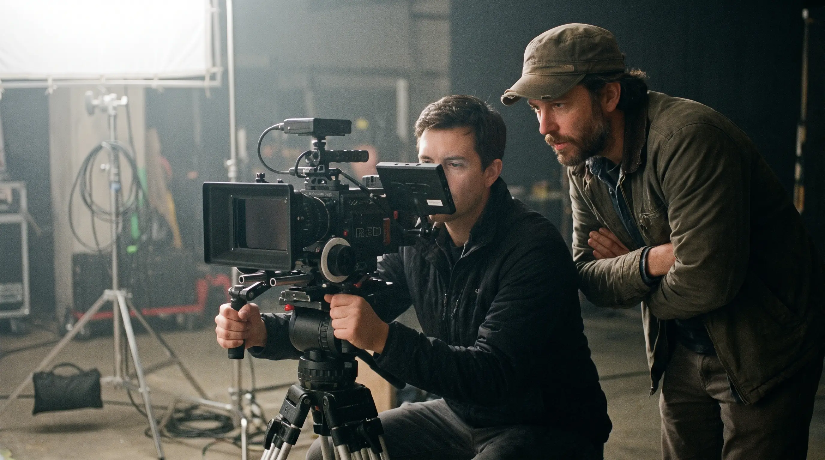 Camera operator and director on a film set