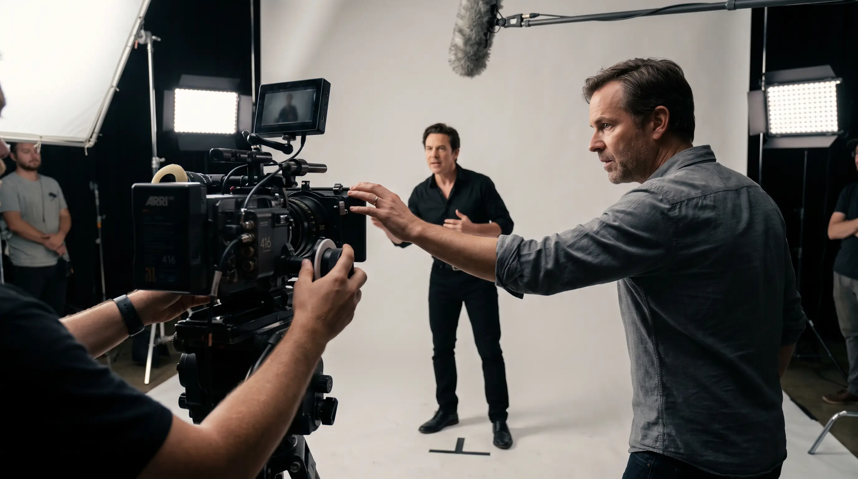Director guiding talent on a production set